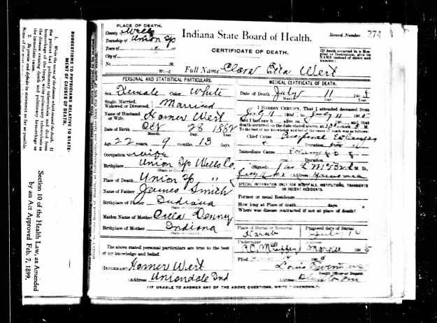 Etta Clare Death Cert.